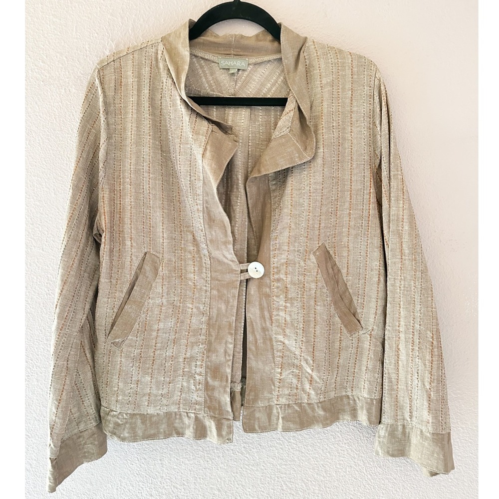 SAHARA Linen Blend Jacket Button Front Casual Lightweight Beige Size‎ Small
